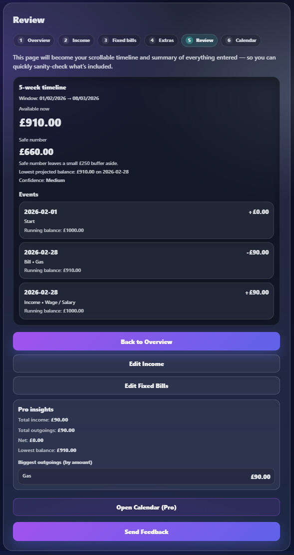 clearahead-safe-to-spend.png ClearAhead Pro review page